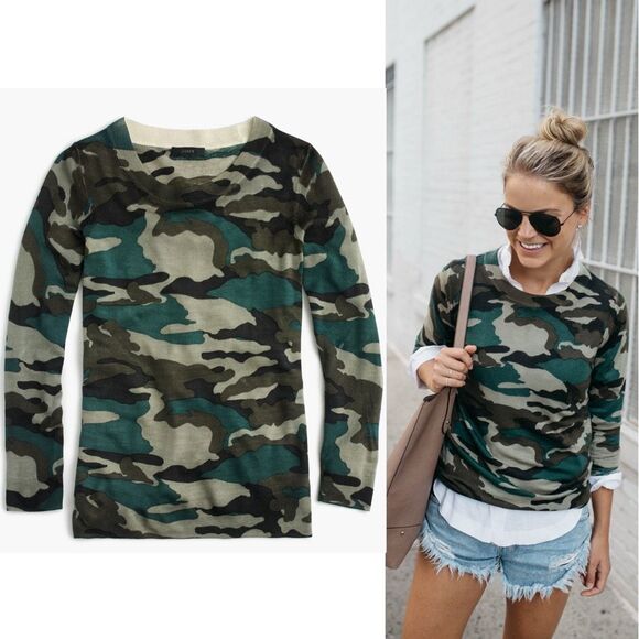 J Crew Teddie Military  Army Fatigue Sweater Size Medium 100% Cotton - Picture 1 of 12
